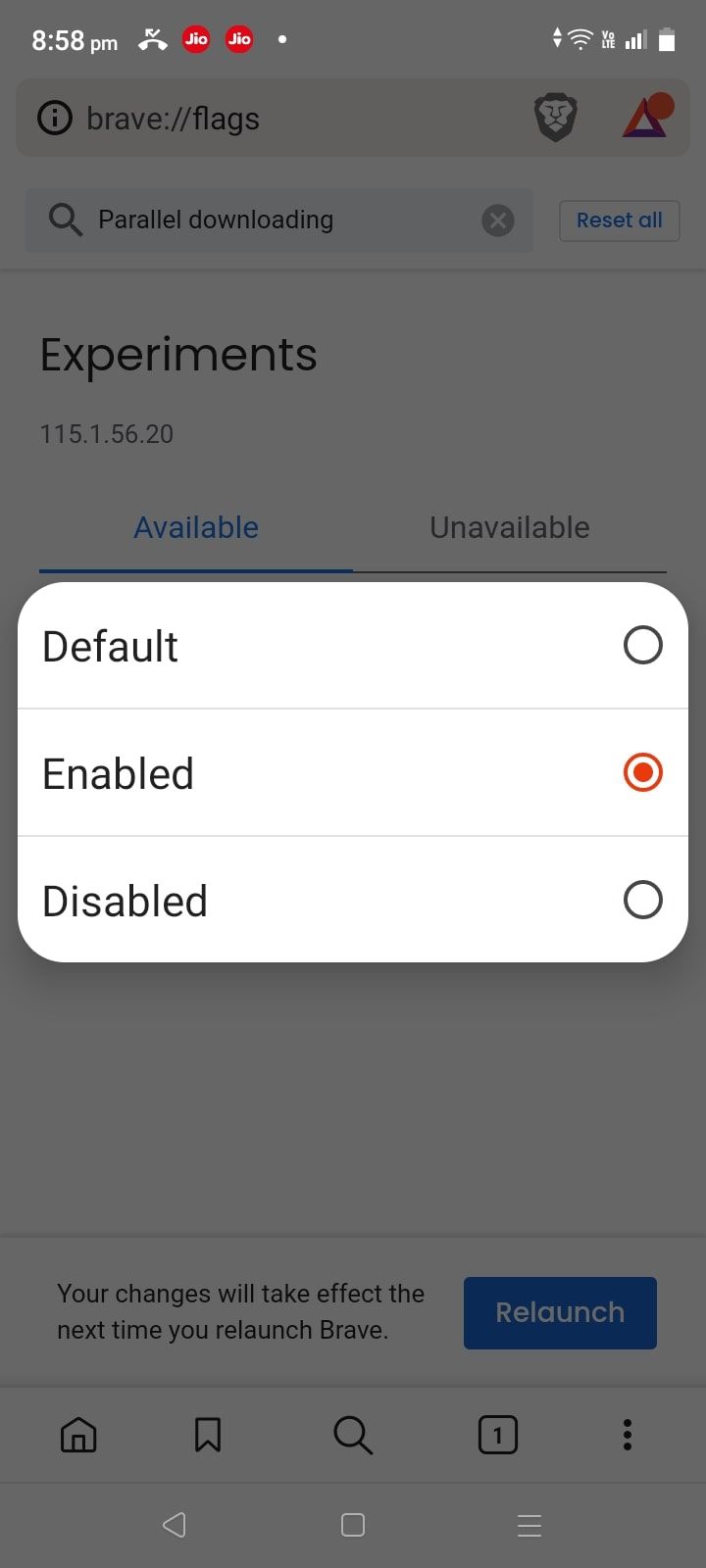 Включение параллельной загрузки в Brave Android
