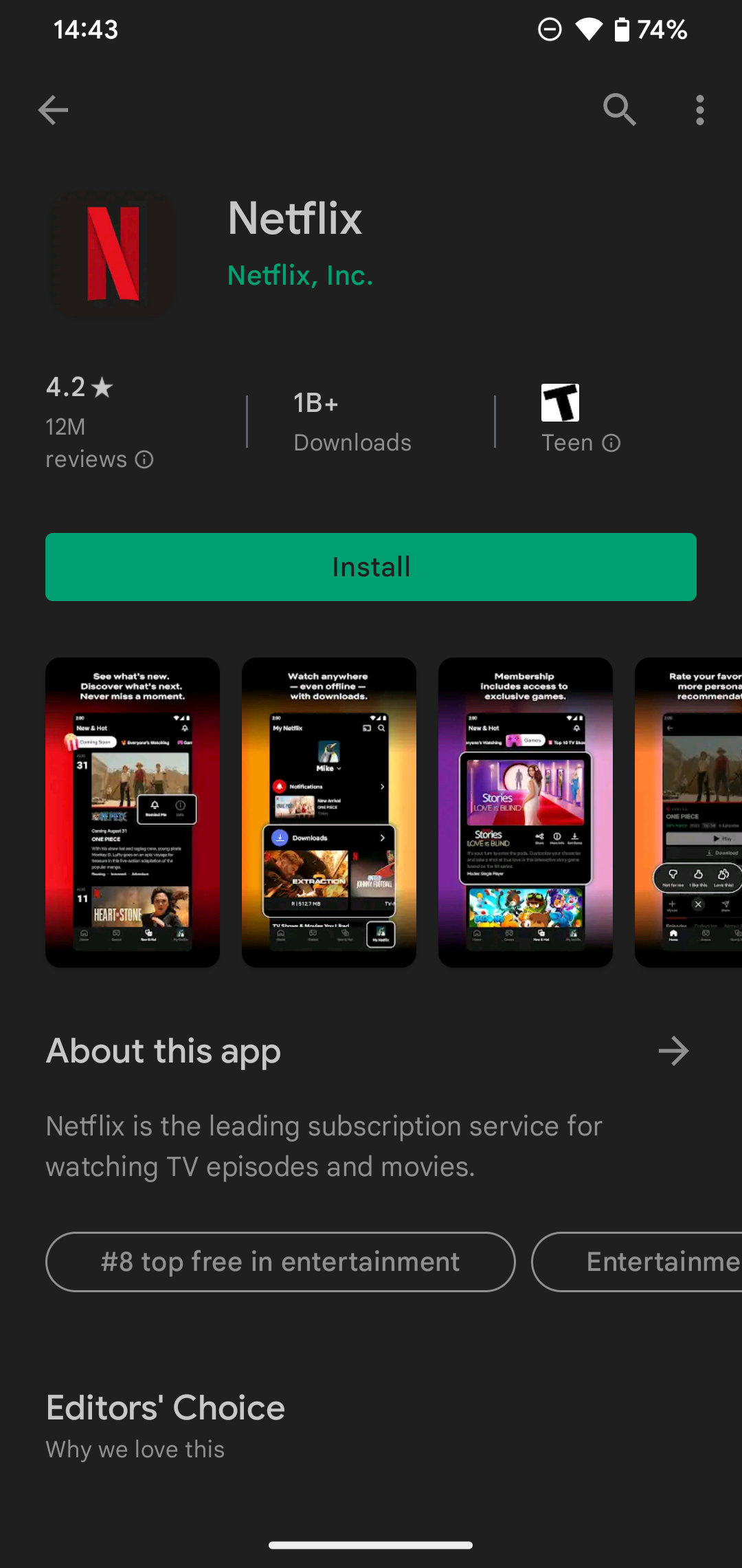 Страница приложения Netflix в Play Store