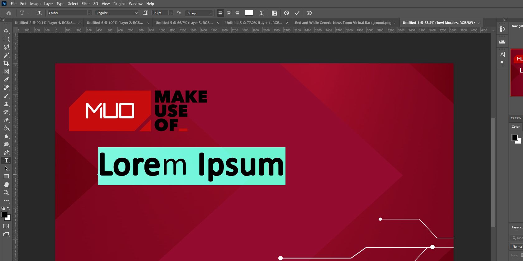 Пример текста и настройки шрифта в Photoshop