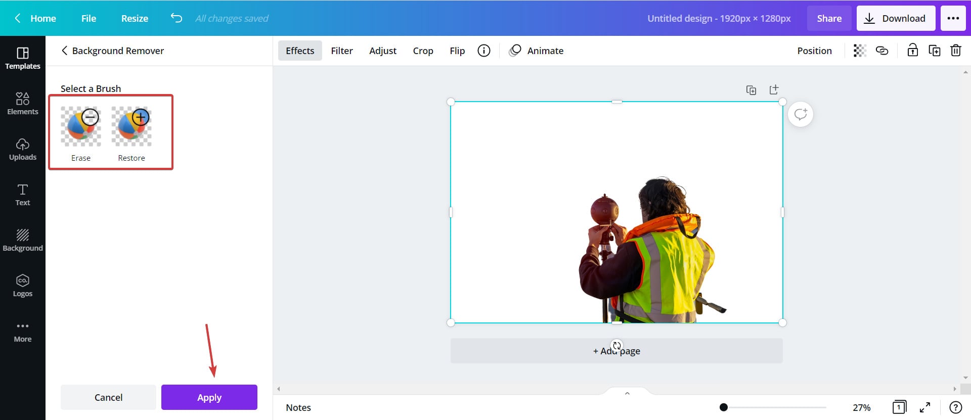 Инструменты стирания и восстановления фона в Canva