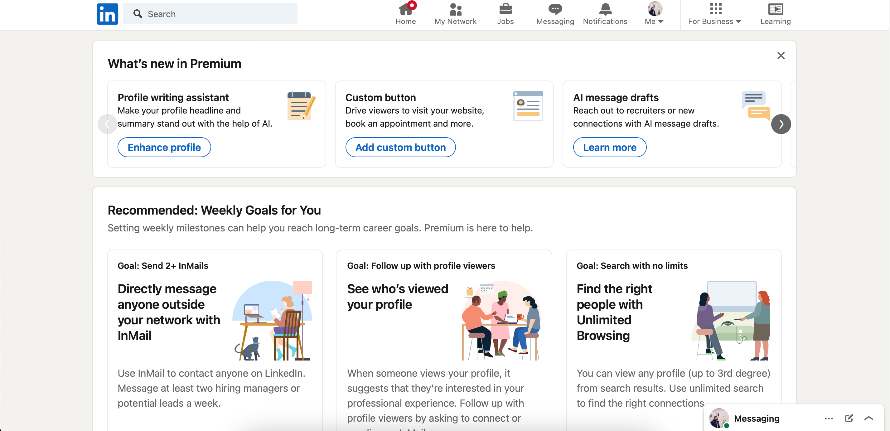 Выберите опцию улучшить профиль в LinkedIn
