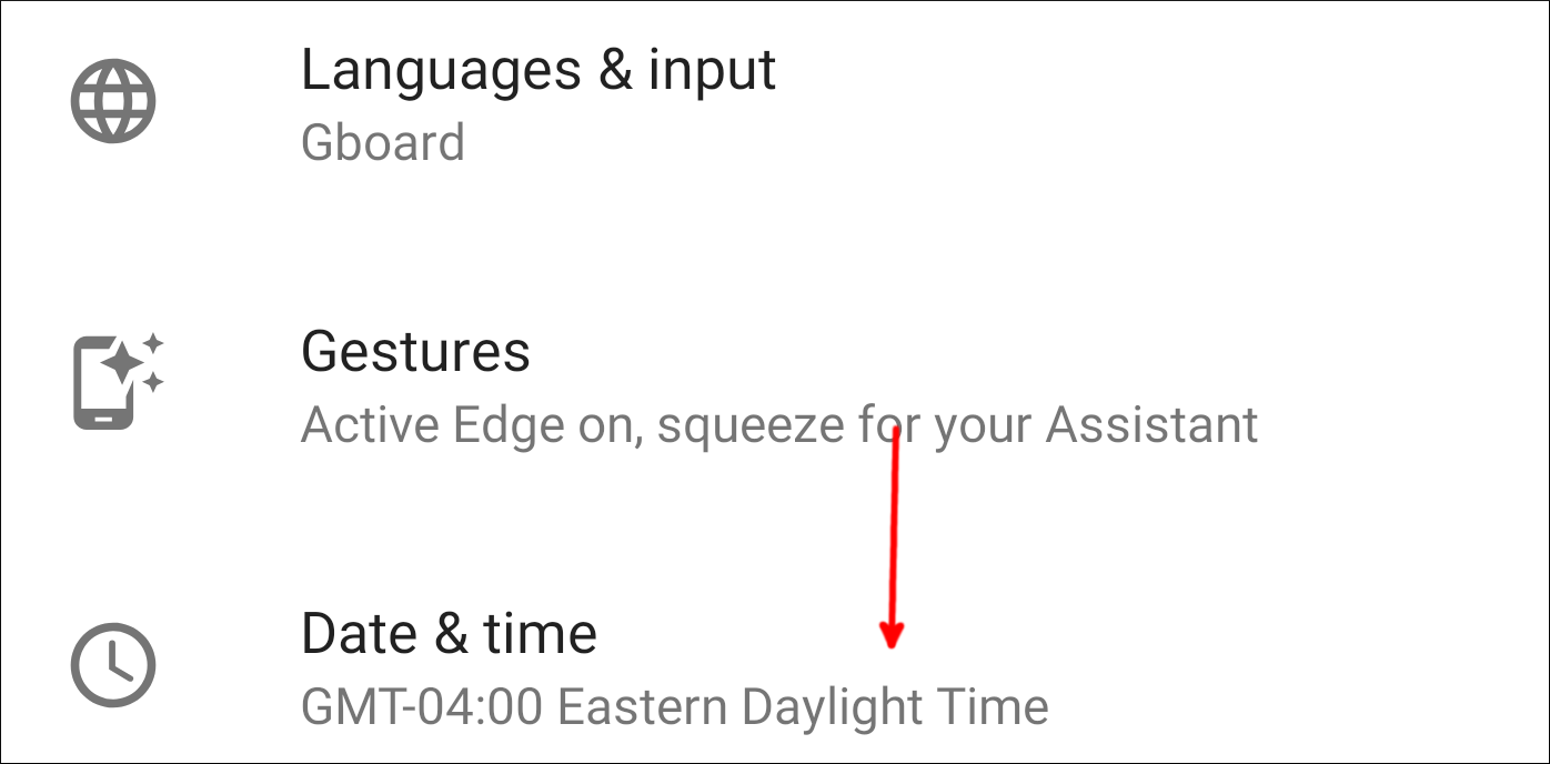 Параметры даты и времени Android