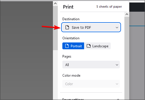 Снимок экрана: выбор Save as PDF