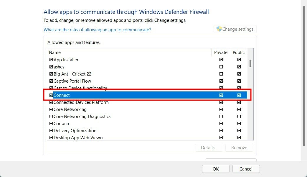 Разрешение приложения Connect