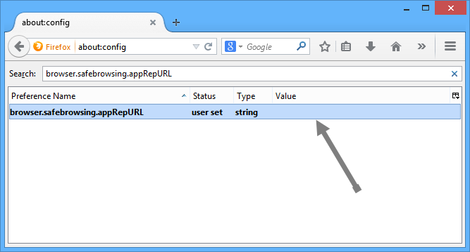 browser.safebrowsing.appRepURL после удаления значения