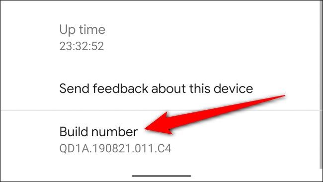 Быстрое многократное нажатие на номер сборки в меню «О телефоне»