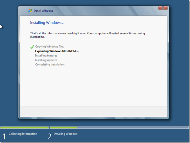 Процесс копирования файлов и инсталляции Windows 8