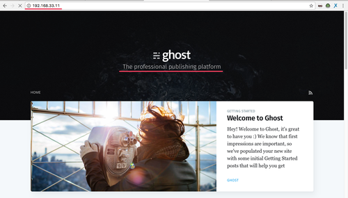 Страница по умолчанию установленного Ghost