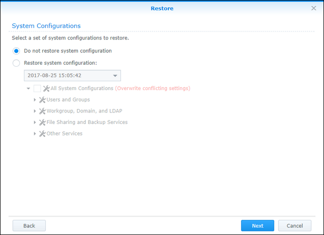Опция восстановления системной конфигурации