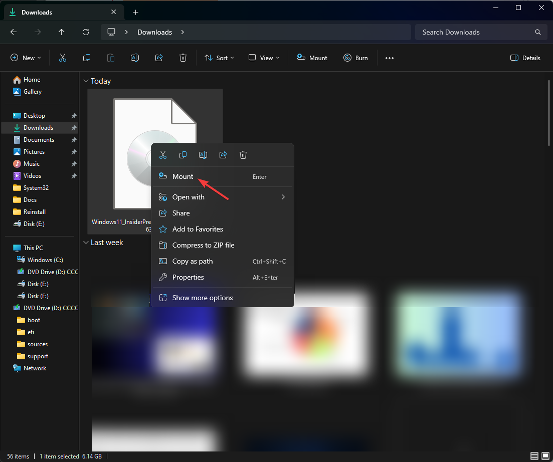 Контекстное меню: «Подключить» для ISO Windows 11 23H2