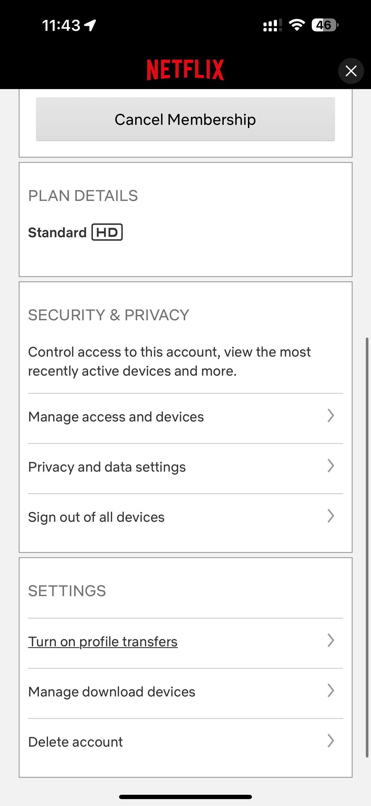 Опция включения передачи профиля в настройках Netflix