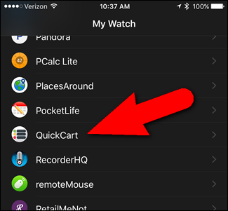Нажатие на имя приложения в Watch на iPhone