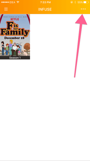 Infuse: меню с тремя точками для добавления файлов
