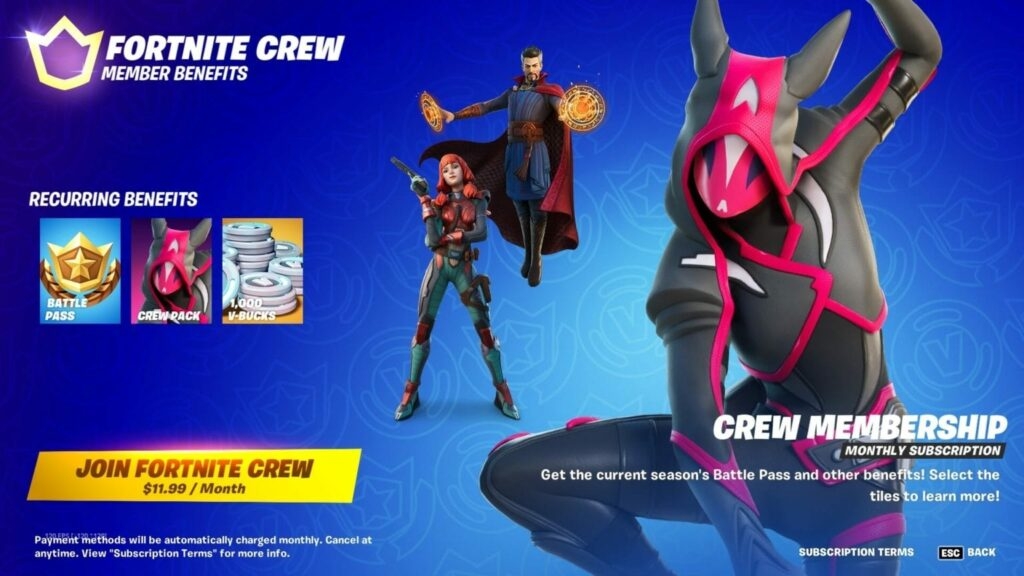 Pantalla de cancelación de Fortnite Crew en consola