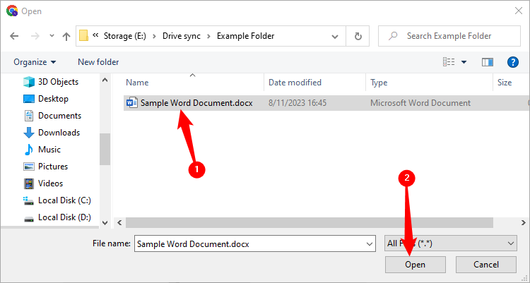 Выбор файла в диалоге проводника, кнопка 