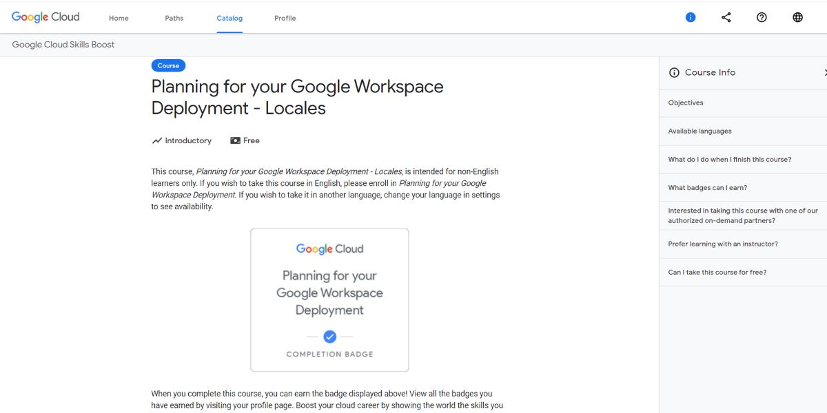 Страница бесплатного курса в Google Cloud Skills Boost с модулями и видео