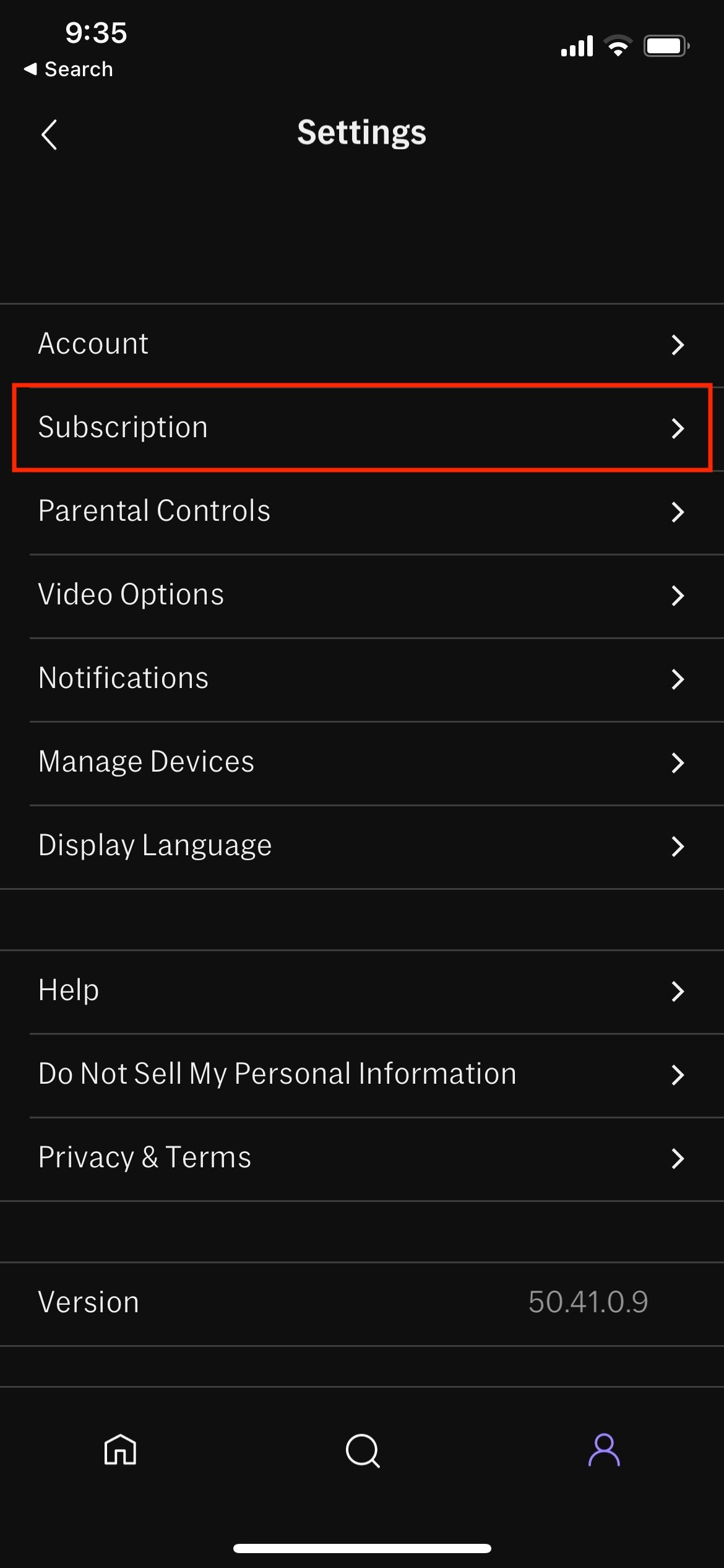 Настройки аккаунта HBO Max на iPhone