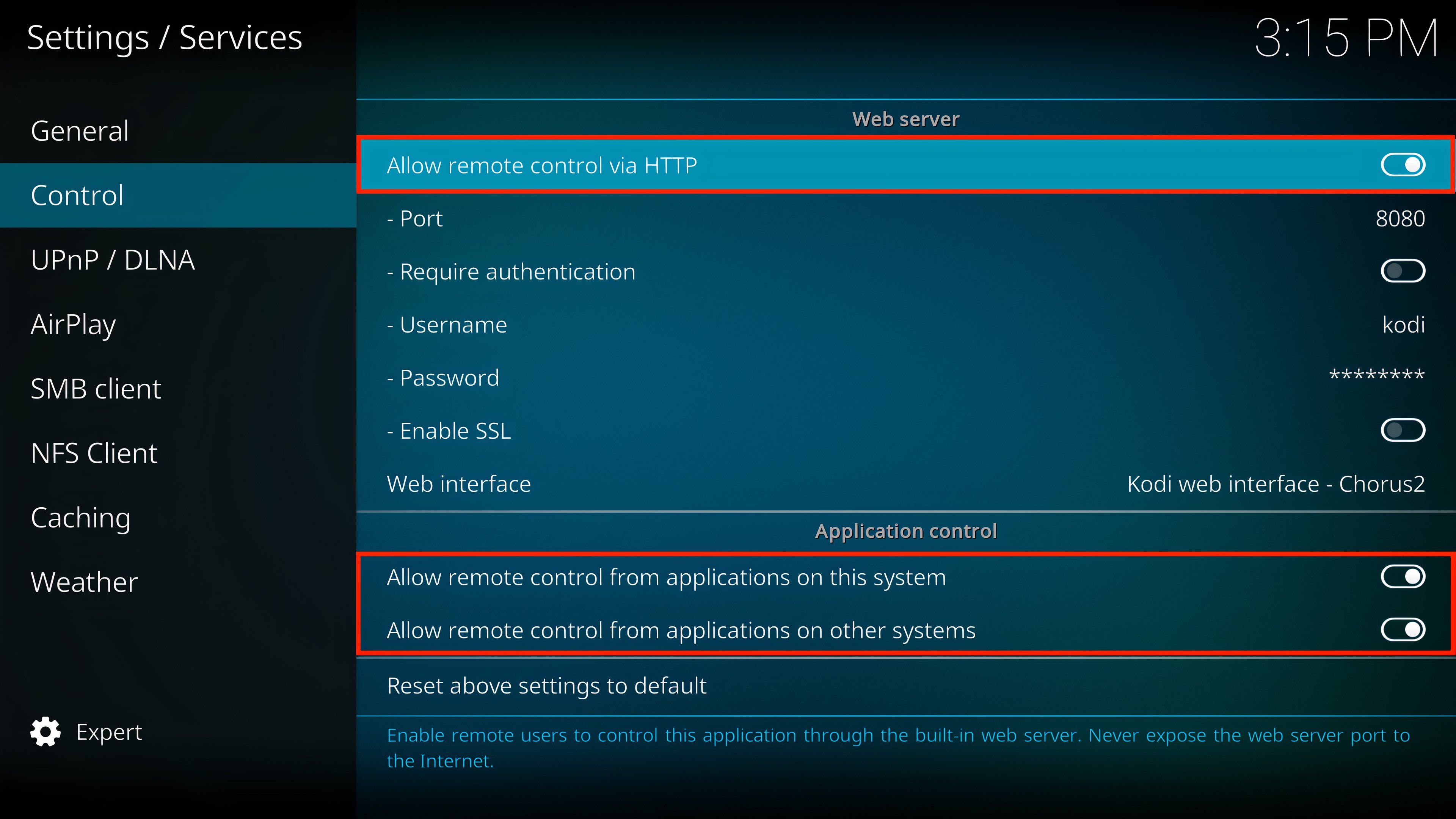 Включение доступа для удалённого управления.