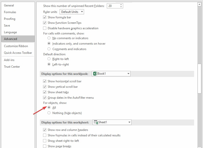 Отображение для рабочей книги