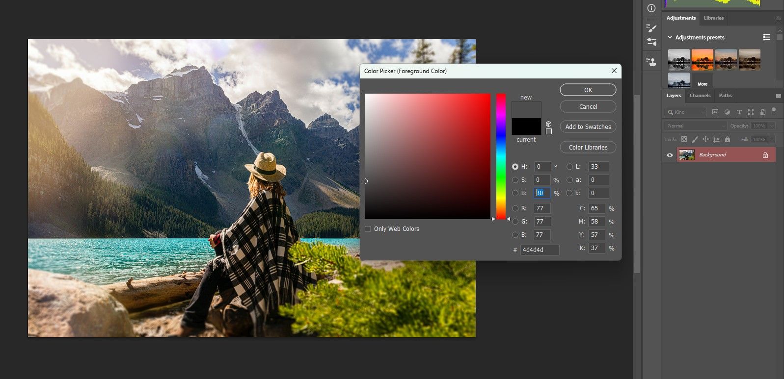 Выбор оттенка серого 30%