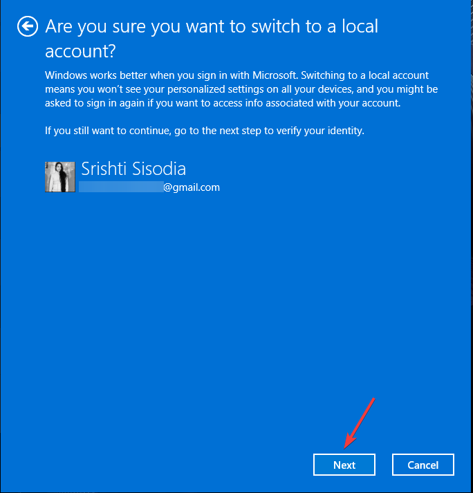 Выбор учётной записи и далее
