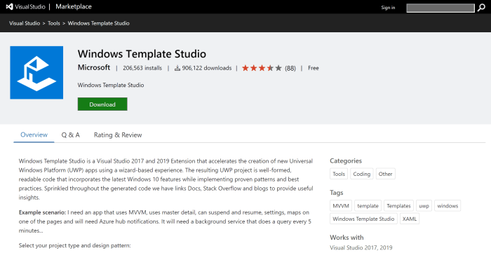 Windows Template Studio — быстрый старт UWP