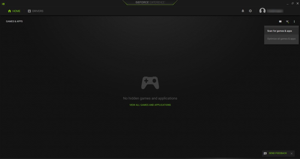 Сканирование игр в GeForce Experience