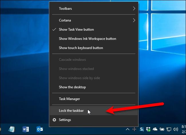 Блокировка панели задач