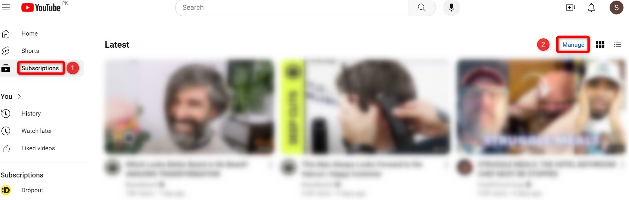 Открытие страницы подписок с перечислением подписанных каналов.