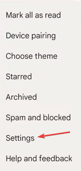 Пункт 'Настройки' в приложении Сообщения