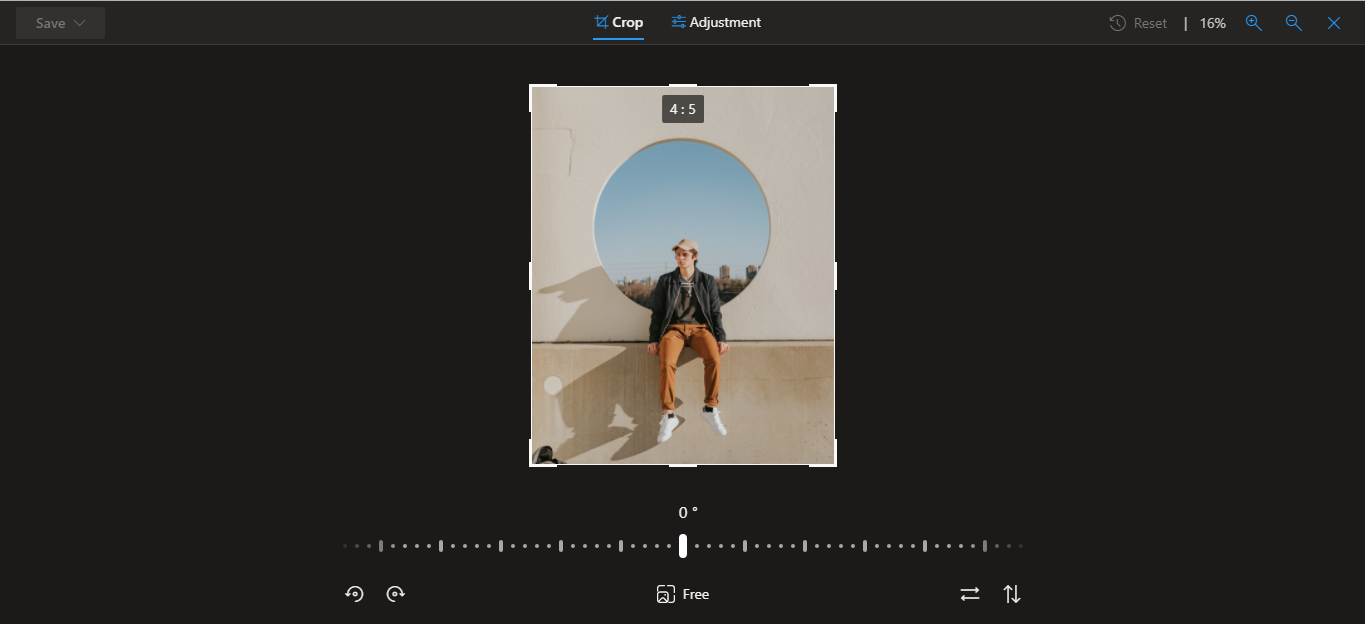 Опции обрезки в редакторе фотографий OneDrive — пресеты соотношений сторон