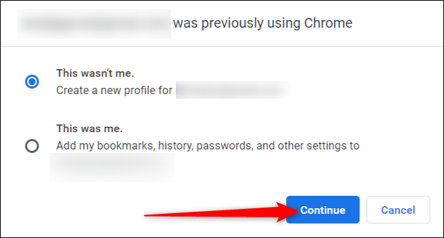 Если в браузере несколько аккаунтов, выберите вариант и нажмите 