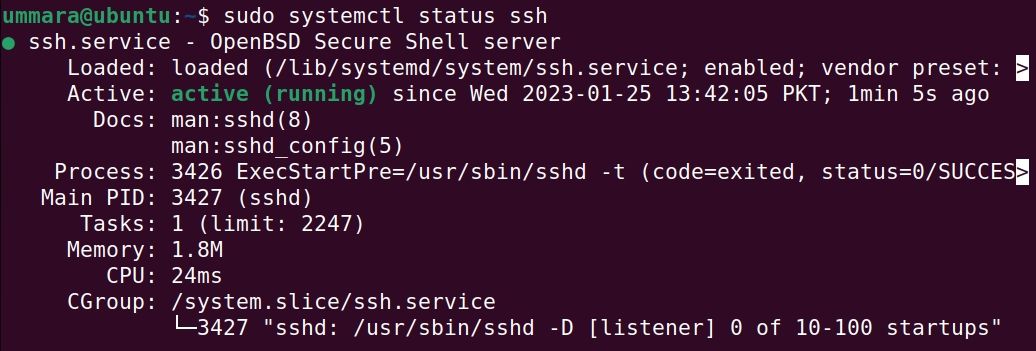 Статус службы SSH на хосте