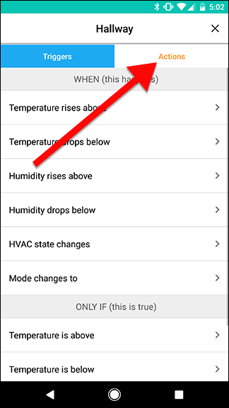 Выбор действия Nest — установка температуры