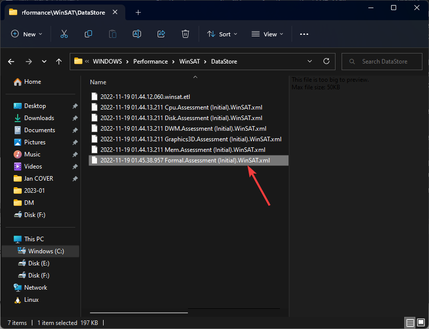 Файл Formal Assessment в папке DataStore — XML с результатами WEI