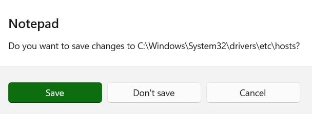 Сохранение изменений в файле hosts