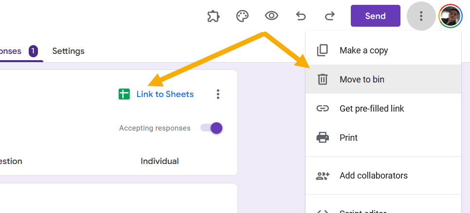 Перемещение формы в корзину