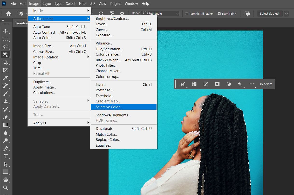 Выбор параметра Selective Color