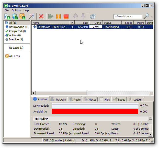 A torrent being downloaded in uTorrent