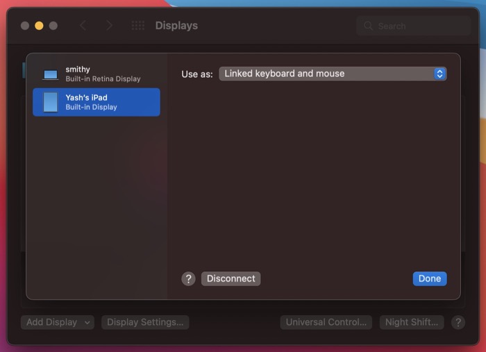 disconnect device from universal control