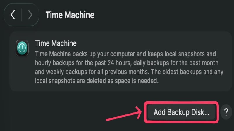 Добавление диска для резервного копирования на Time Machine