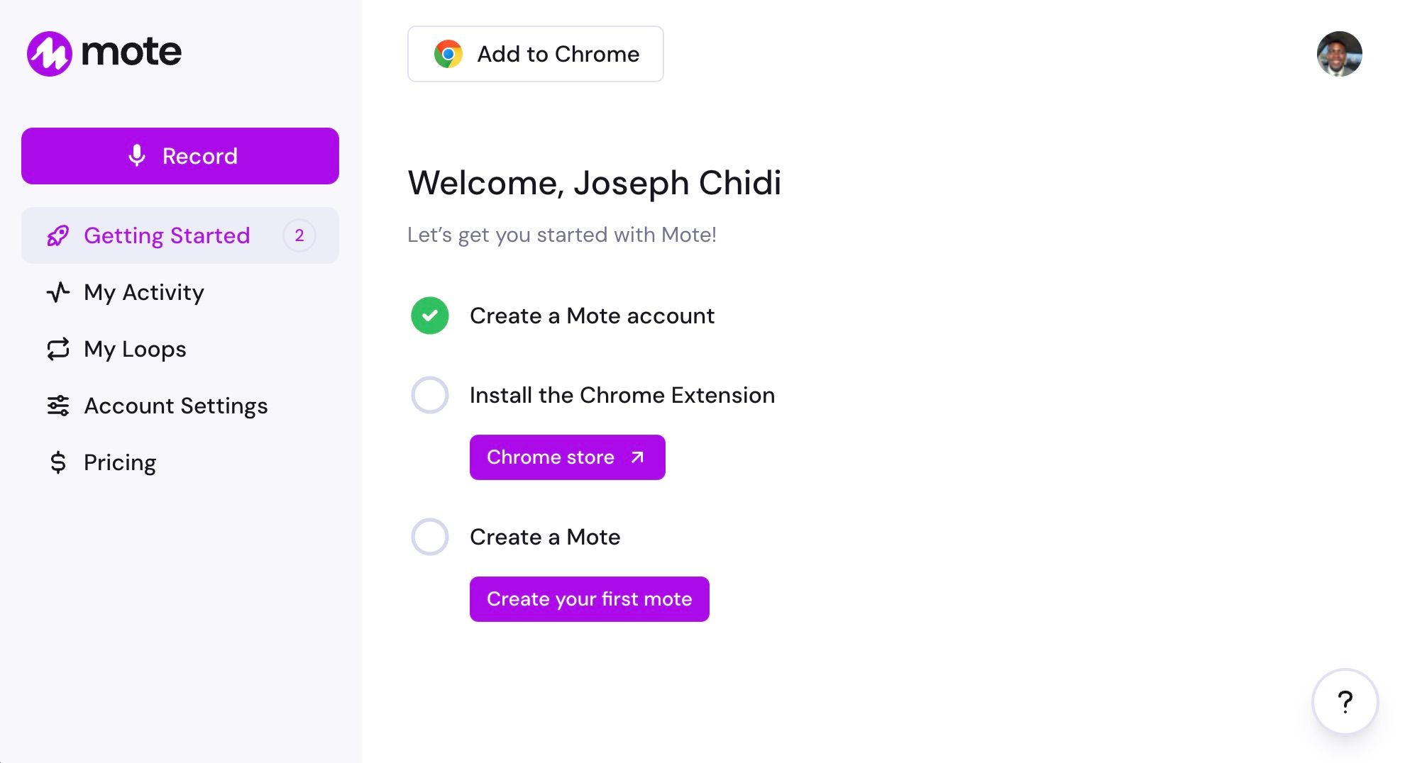 Кнопка добавления расширения Mote в Chrome