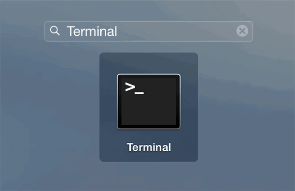 Запуск Terminal через Launchpad на Dock