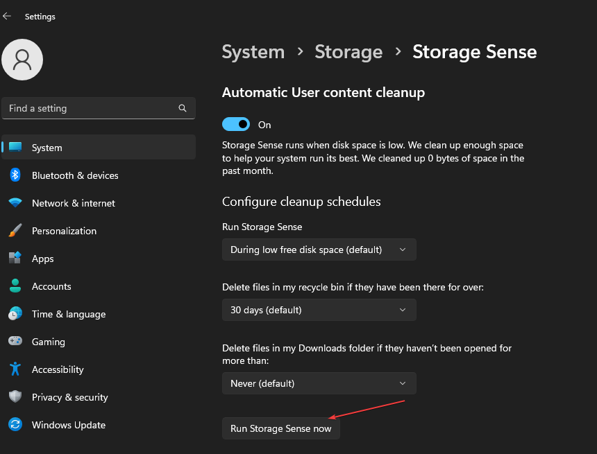 Кнопка Запустить Сенсор памяти сейчас