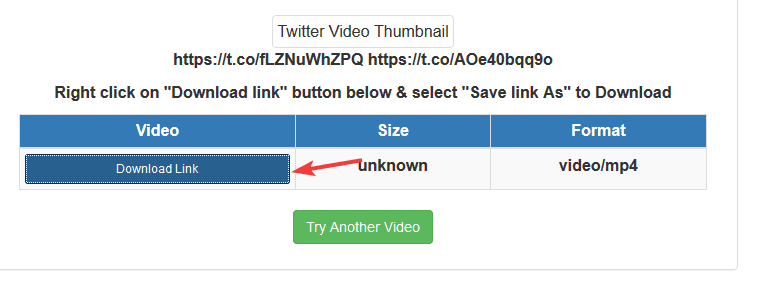 Кнопка 'Download Link' в Twdownload, готово к сохранению