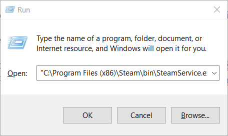 Команда восстановления службы Steam