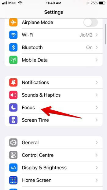 Экран iPhone с режимом Фокус