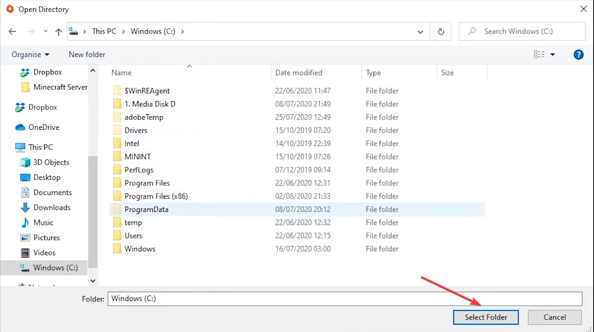 Выбор папки для перемещения игры в Origin