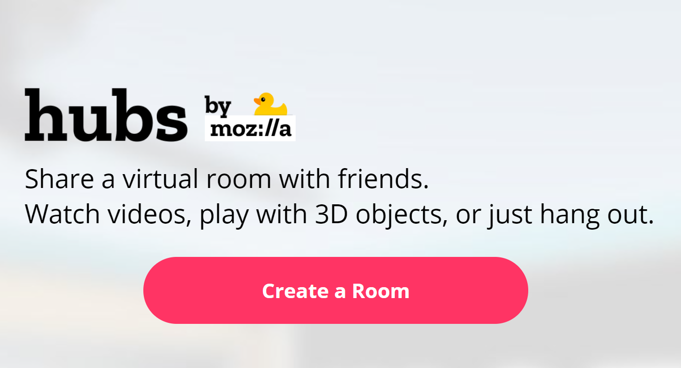 Создать комнату в Mozilla Hubs: интерфейс кнопки Create a Room
