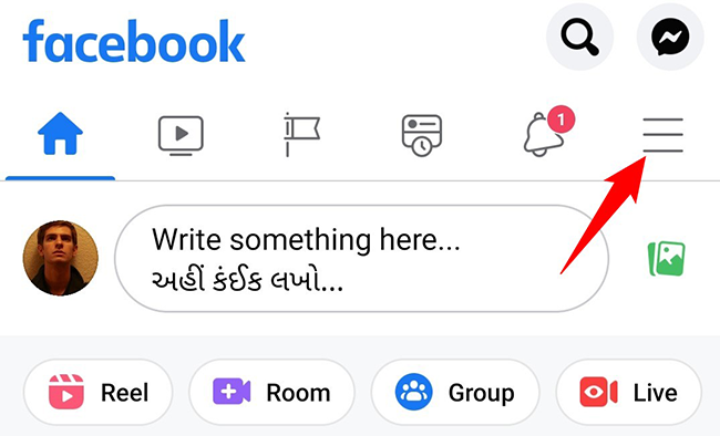 Нажмите три горизонтальные линии в интерфейсе Facebook.